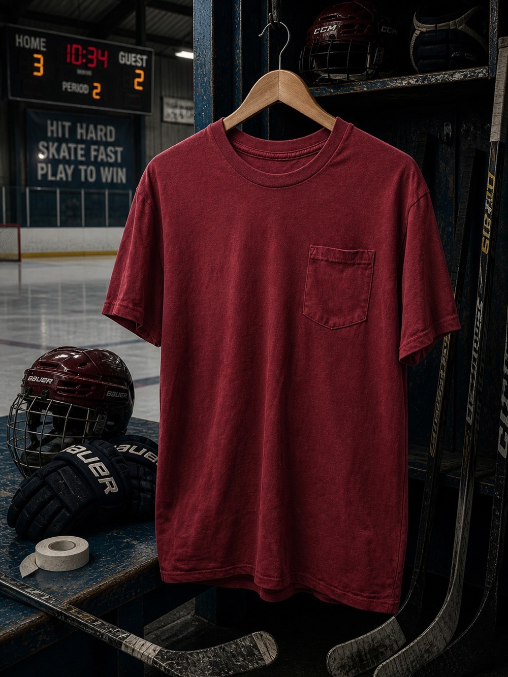 Neff Men's Hockey Pocket T‑Shirt - Maroon- Never Worn